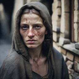 Create an image of a poor medieval woman