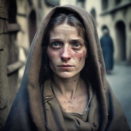 Create an image of a poor medieval woman