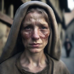 Create an image of a poor medieval woman