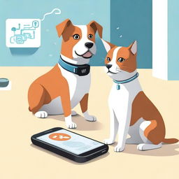 A digital pet featuring a dog and a cat, both wearing tracking collars equipped with a radio frequency safety system