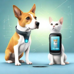 A digital pet featuring a dog and a cat, both wearing tracking collars equipped with a radio frequency safety system