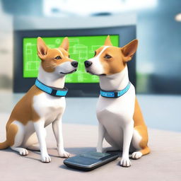 A digital pet featuring a dog and a cat, both wearing tracking collars equipped with a radio frequency safety system