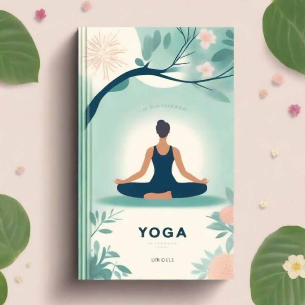 A serene and calming book cover for a yoga guide