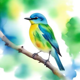 A beautiful watercolour painting of a bird perched on a branch