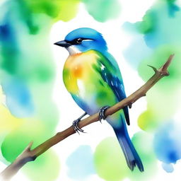 A beautiful watercolour painting of a bird perched on a branch