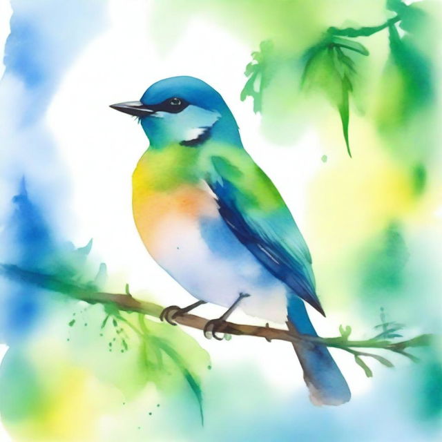 A beautiful watercolour painting of a bird perched on a branch