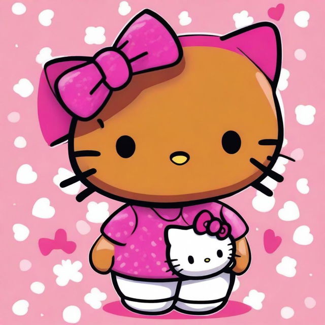 A plump African American version of Hello Kitty, featuring the iconic bow and cute facial expression