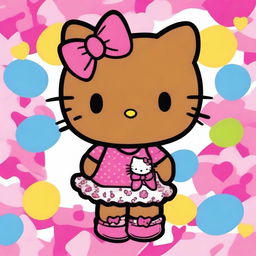 A plump African American version of Hello Kitty, featuring the iconic bow and cute facial expression