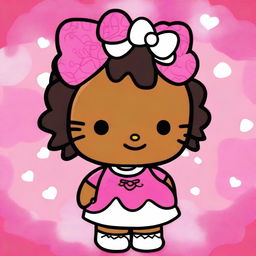 A plump African American version of Hello Kitty, featuring the iconic bow and cute facial expression