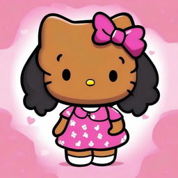 A plump African American version of Hello Kitty, featuring the iconic bow and cute facial expression