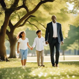 A joyful scene featuring a parent and their child along with a man in a suit, who is the other parent