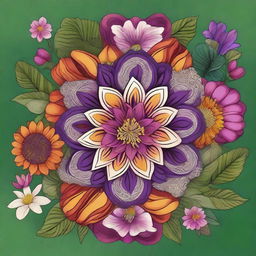 A detailed and vibrant illustration of a mandhara flower in full bloom, showcasing its intricate petals and rich colors