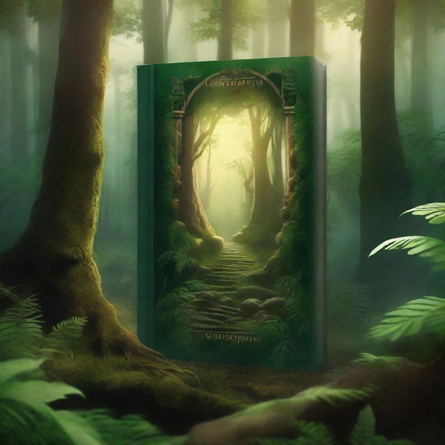 Create a captivating book cover featuring a mysterious forest with an ancient hidden temple