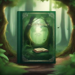 Create a captivating book cover featuring a mysterious forest with an ancient hidden temple