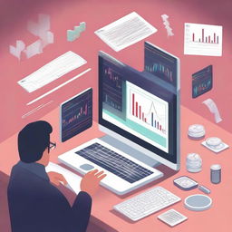 An illustration of Forex trading, featuring various currency symbols like USD, EUR, JPY, and GBP