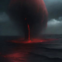 A single drop of blood falls into a vast sea of blood below