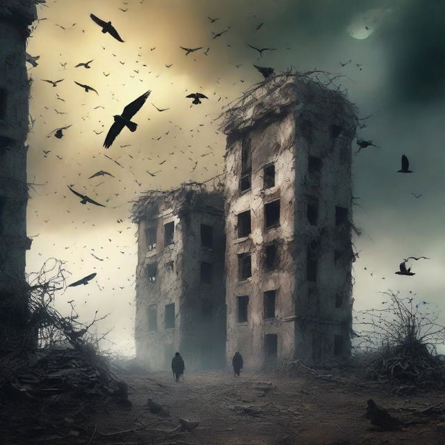 A book cover featuring an environmental ruin symbolizing human extinction