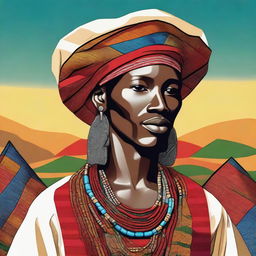 A beautiful and detailed illustration of a Fulani person in traditional attire