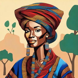 A beautiful and detailed illustration of a Fulani person in traditional attire