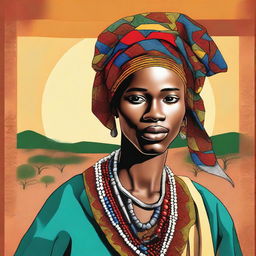 A beautiful and detailed illustration of a Fulani person in traditional attire