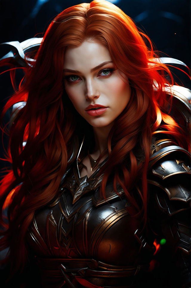 A high-quality, artistic portrait of Katarina from League of Legends as a real person, set in a dark fantasy battlefield background, highlighting her stunning beauty