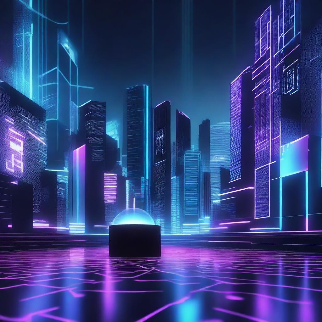 Create a digital world in three dimensions featuring black and blue colors