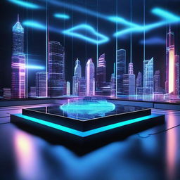 Create a digital world in three dimensions featuring black and blue colors
