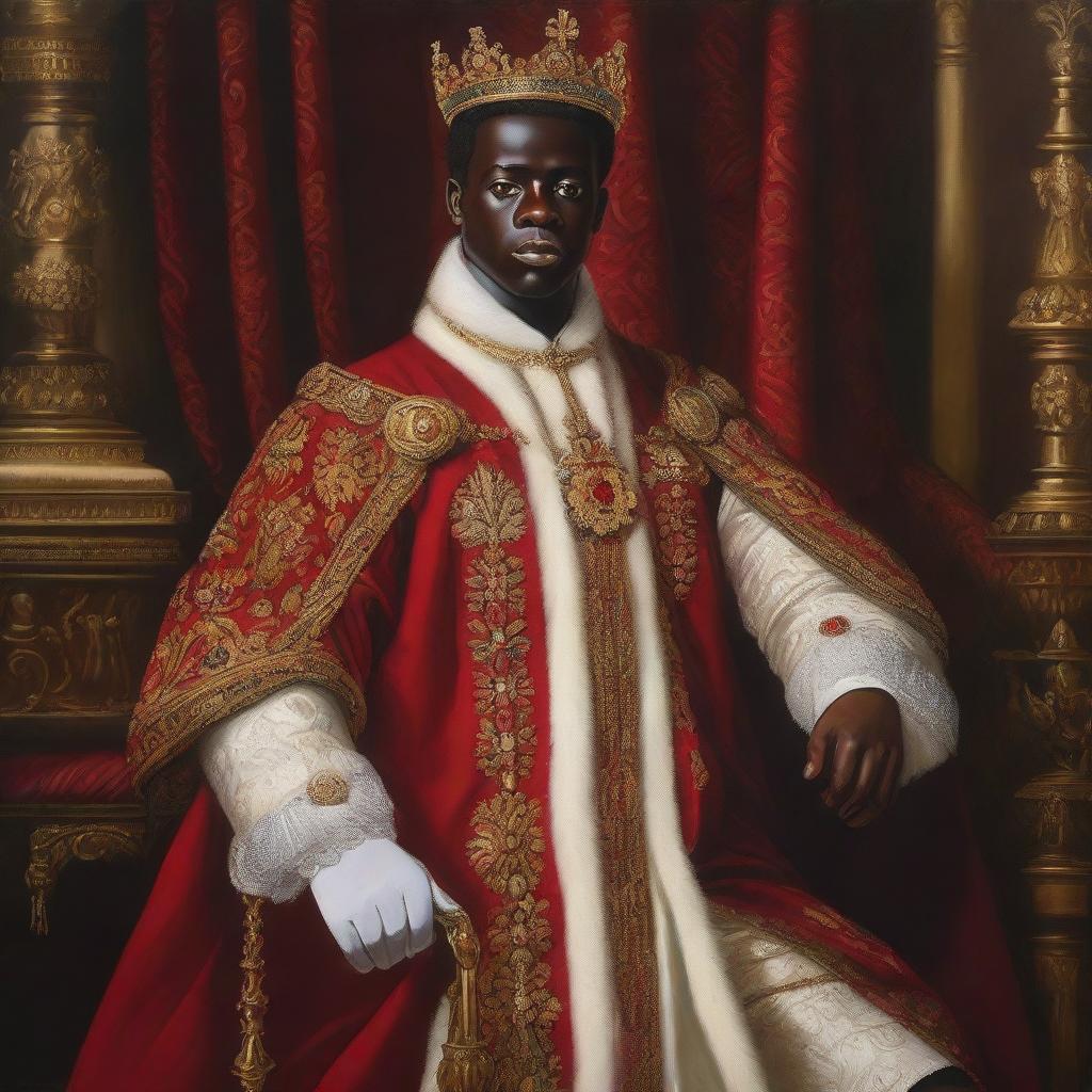 An oil painting depicting Bukayo Saka, the English footballer, as the King of England