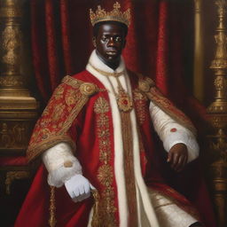 An oil painting depicting Bukayo Saka, the English footballer, as the King of England