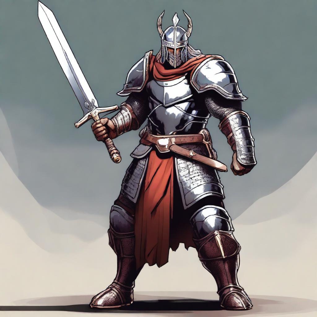 A large warrior wearing armor and wielding a massive sword, standing in a heroic pose