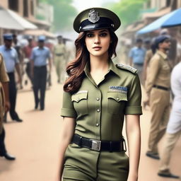 Kriti Sanon portrayed as an attractive police officer in a stylish and form-fitting uniform