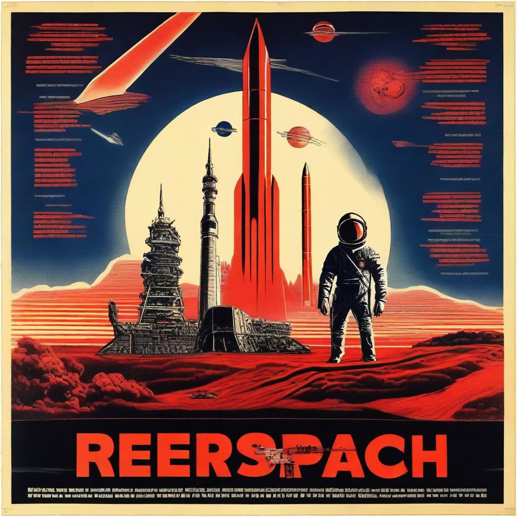 A 1950s-style American film poster for 'Red Space,' depicting a war between the Soviet Union and the USA in outer space over the control of Mars