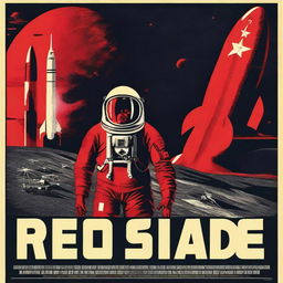 A 1950s-style American film poster for 'Red Space,' depicting a war between the Soviet Union and the USA in outer space over the control of Mars