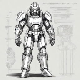 A highly detailed illustration of powered armor