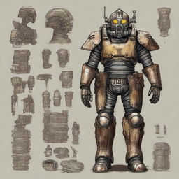 A detailed illustration of powered armor inspired by the Fallout series