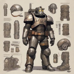 A detailed illustration of powered armor inspired by the Fallout series