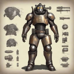 A detailed illustration of powered armor inspired by the Fallout series