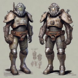 A detailed illustration of powered armor inspired by the Fallout series