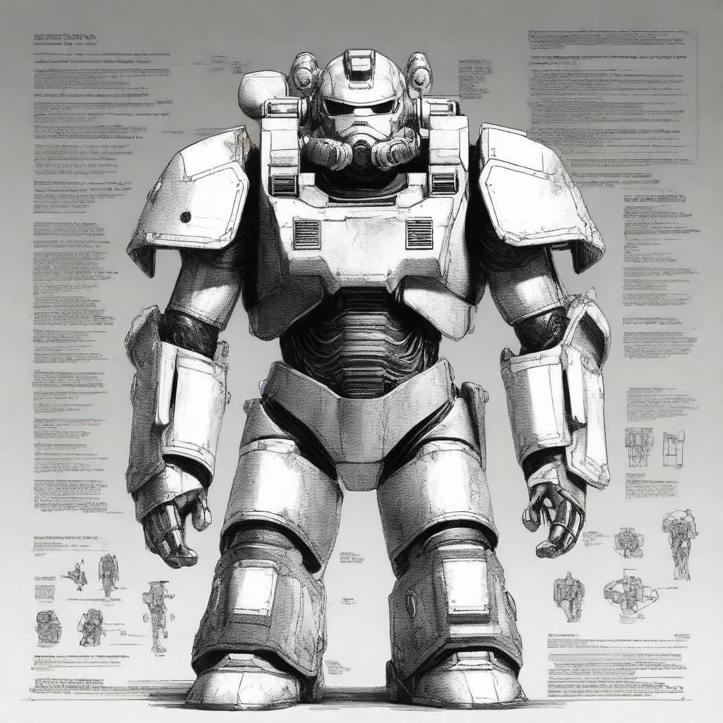 A highly detailed illustration of T-51 power armor