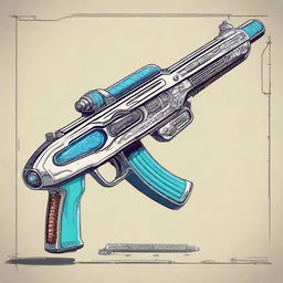 A highly detailed illustration of a retro plasma rifle