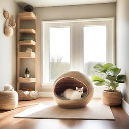 A cozy pet room designed specifically for a cat