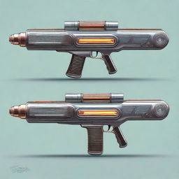 A detailed illustration of a retrofuturistic plasma rifle