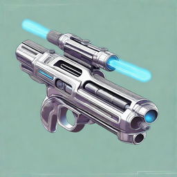 A detailed illustration of a retrofuturistic plasma rifle