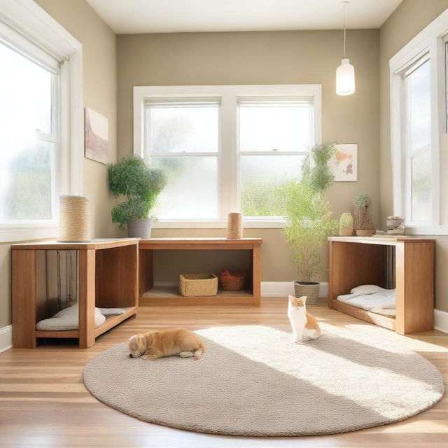 A cozy and inviting pet room designed for various pets like cats and dogs