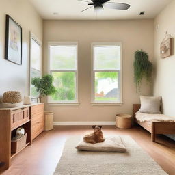 A cozy and inviting pet room designed for various pets like cats and dogs