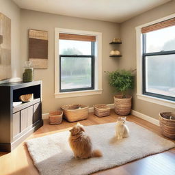 A cozy and inviting pet room designed for various pets like cats and dogs