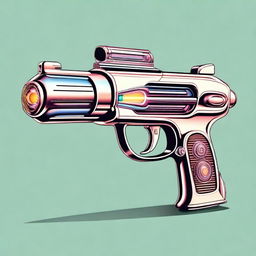 A highly detailed illustration of a 1950s style plasma pistol