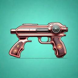 A highly detailed illustration of a 1950s style plasma pistol