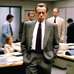 Steve Buscemi, the actor, wearing a cheap, ill-fitting suit, standing awkwardly in an office setting