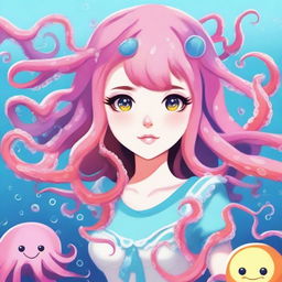 Create an image of a waifu with octopus features